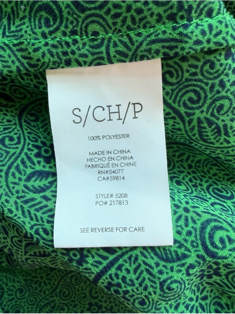 CAbi Green Paisley V-Neck Sheer Blouse Size S Lightweight Flowy Casual - Picture 4 of 13